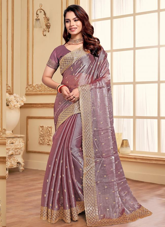 Jimmy Choo Dusty Lavender Party Wear Embroidery Work Saree